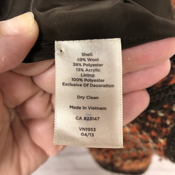 Talbots Brown Orange Tweed Zip Wool Office Career Blazer Jacket Sz Med - Picture 4 of 9